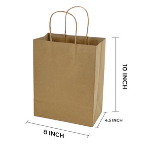 [250ct] 8" x 4.5" x 10"  Kraft Paper Customizable Shopping Bags with Handles | Natural