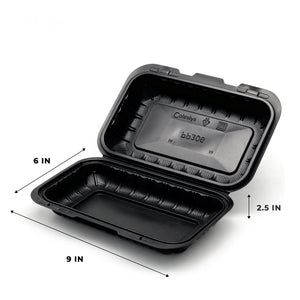 [150ct] 9"x 6" Mineral Filled  PP Hinged Containers | Black