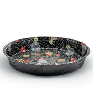 [60ct] 13.7" PET Sushi Tray with Lid | Round | Black