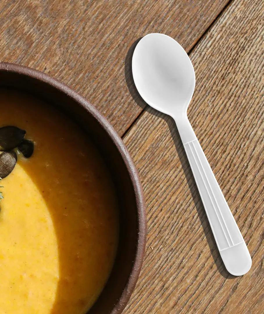 [1,000ct] PP Plastic Heavy Weight  Wrapped Soup Spoons | White