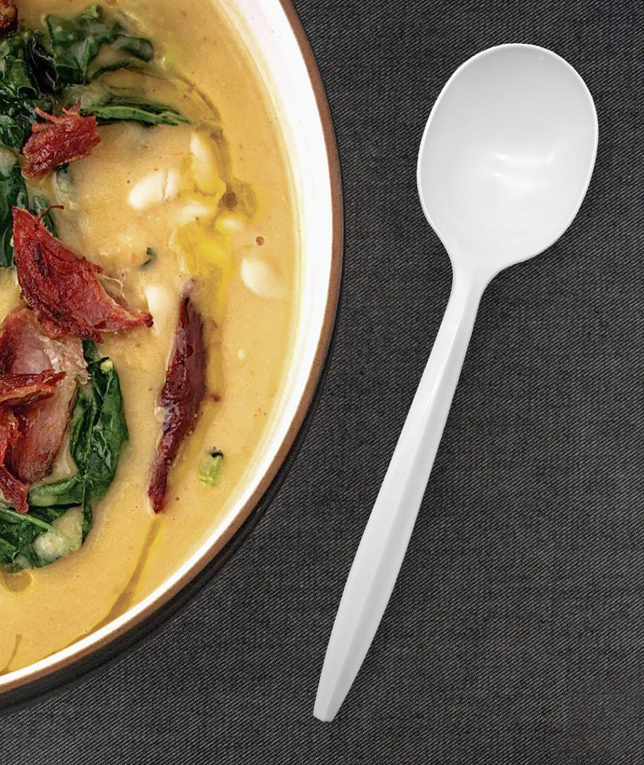 [1,000ct] PP Plastic Medium Weight Soup Spoons | White