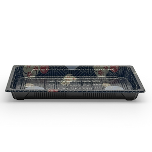 [800ct] PS Plastic 9 1/4" x 5 7/10" Sushi Tray Base with Lid | Black