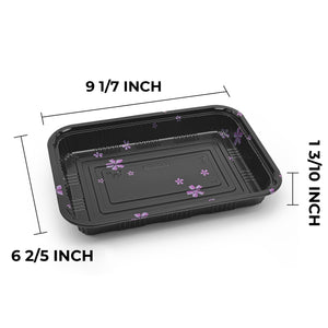 [300ct] 9 1/7" x 6 2/5" PS Plastic Rectangular Food Containers & Lids | Black