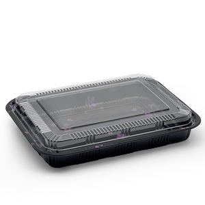 [200ct] 10 2/5" x 7 22/25" PS Plastic Rectangular Food Containers & Lids | Black