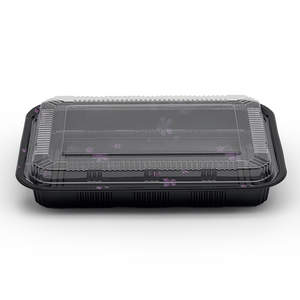 [200ct] 10 2/5" x 7 22/25" PS Plastic Rectangular Food Containers & Lids | Black