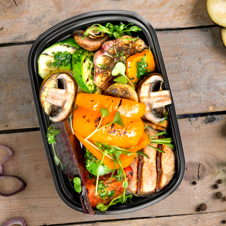 [150ct] 24oz PP Plastic Microwavable Rectangular Food Containers & Lids | Black