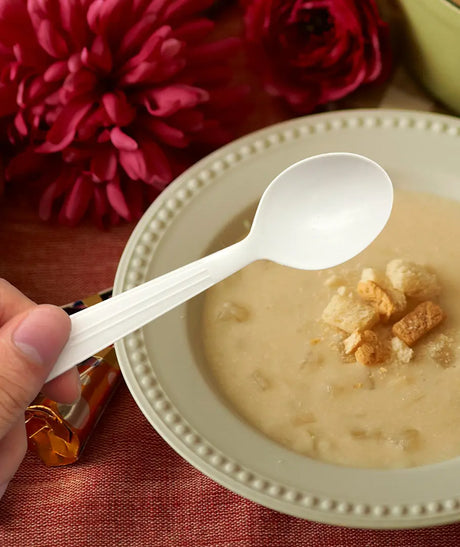 [1,000ct] PP Plastic Heavy Weight  Wrapped Soup Spoons | White