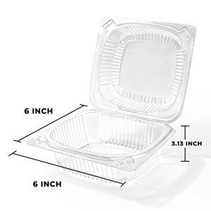 [240ct] 6" x 6" PS Plastic Hinged Food Containers | Clear