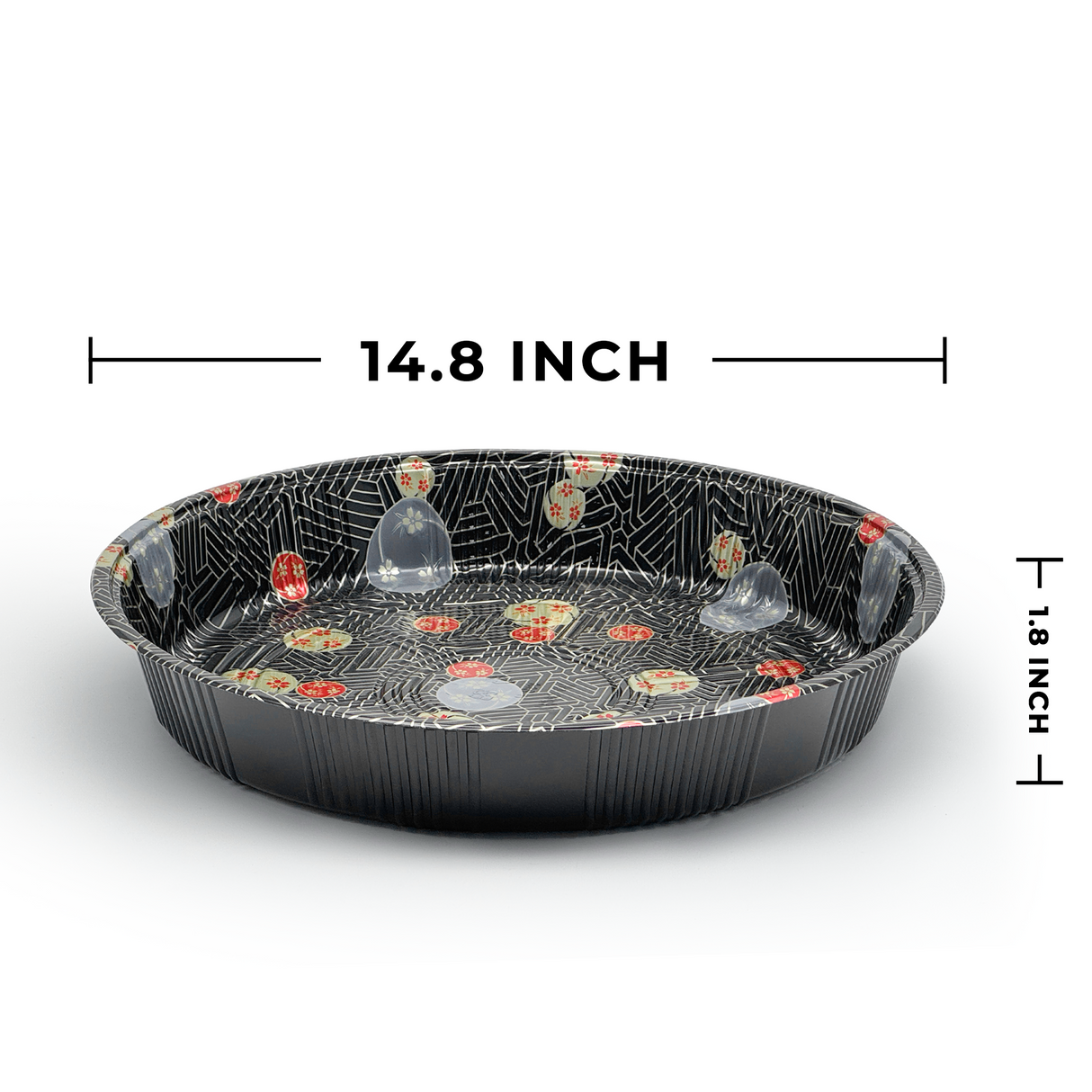 [60ct] 14.8" PET Sushi Tray with Lid | Round | Black