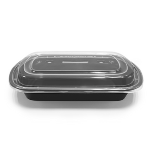 [150ct] 24oz PP Plastic Microwavable Rectangular Food Containers & Lids | Black