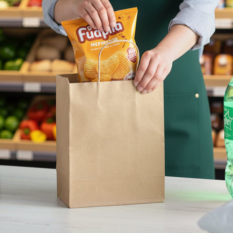 [250ct] 8" x 4.5" x 10"  Kraft Paper Customizable Shopping Bags with Handles | Natural