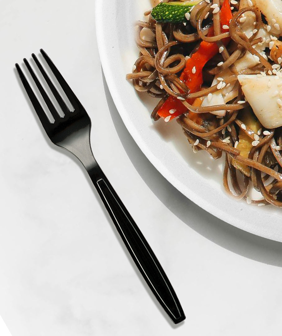 [1,000 ct] PS Plastic Heavy Weight  Forks | Black