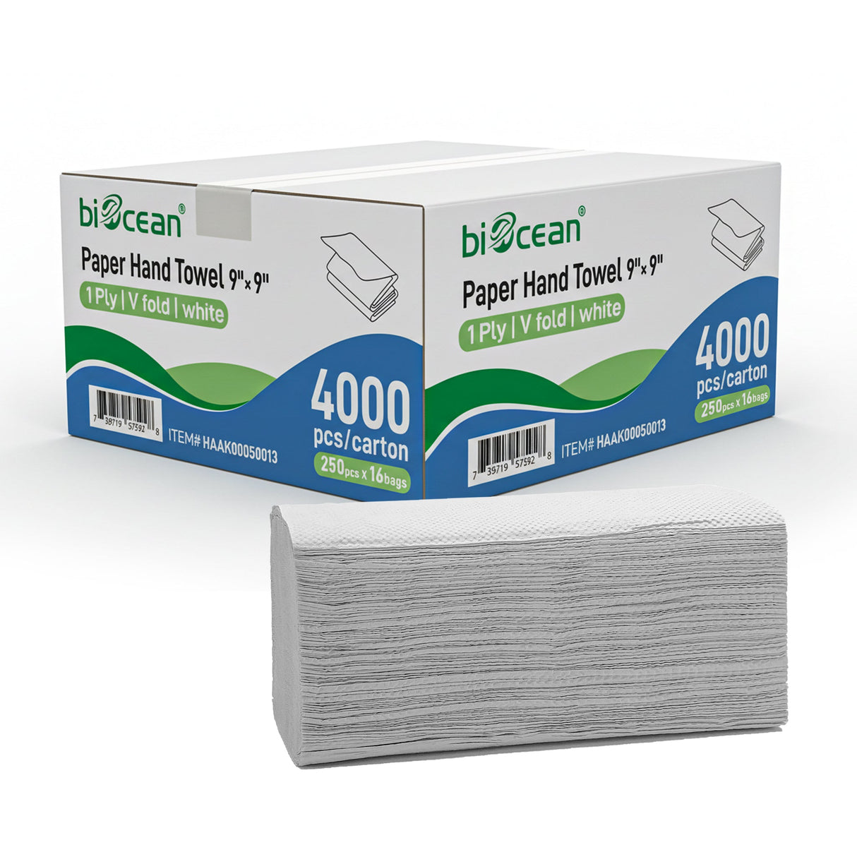 [4,000ct] 9" x 9" Single Fold Paper Hand Towel | White