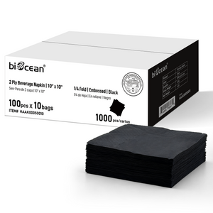 [1,000ct] 10" x 10"  2-Ply Beverage Napkins | 1/4 Fold | Black