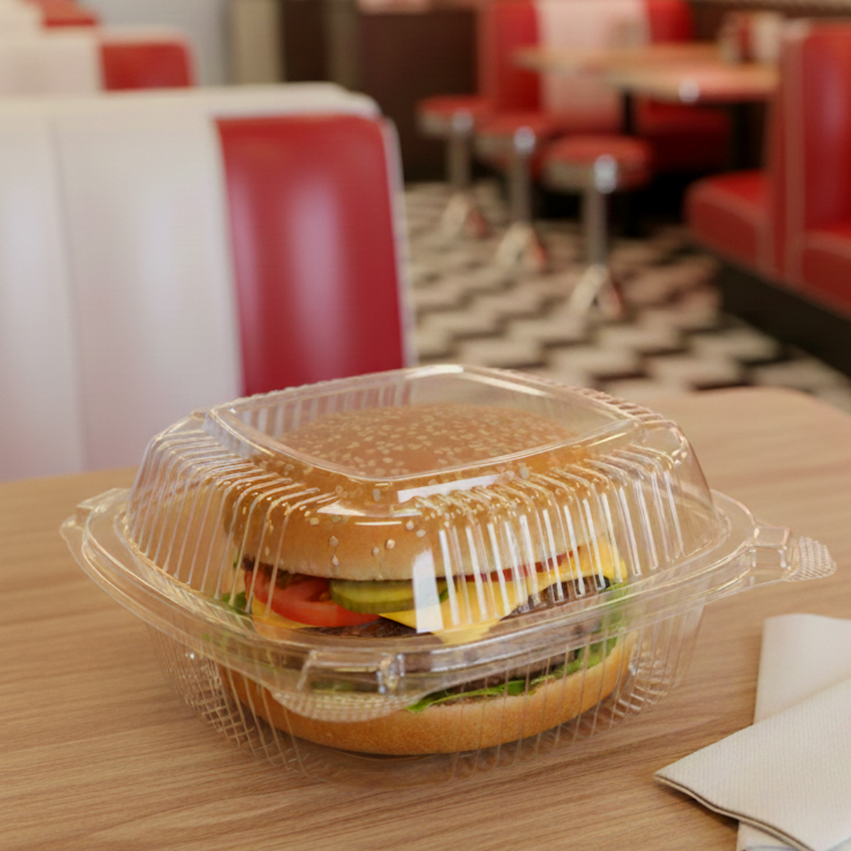 [240ct] 5"x 5.5" PS Plastic Hinged Food Containers | Clear