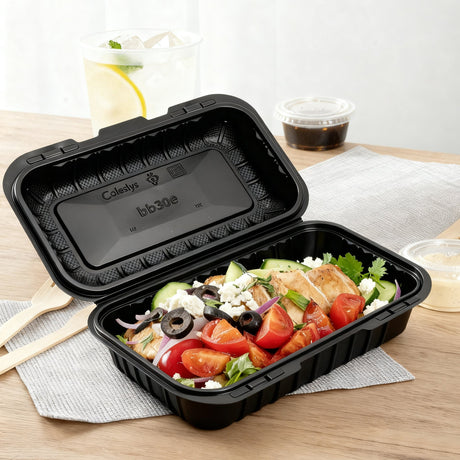 [150ct] 9"x 6" Mineral Filled  PP Hinged Containers | Black