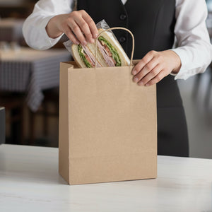 [250ct] 8" x 4.5" x 10"  Kraft Paper Customizable Shopping Bags with Handles | Natural