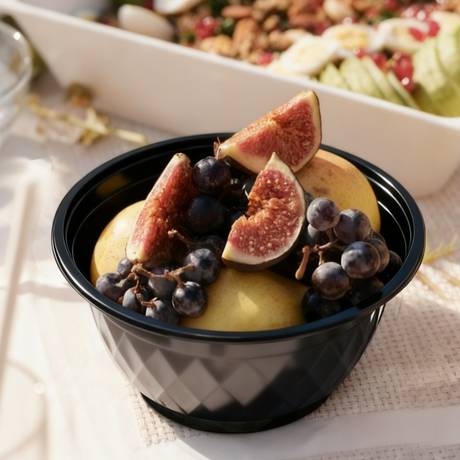 [150ct] 36 oz Microwaveable Heavy Weight Bowls & Lids | Round | Black