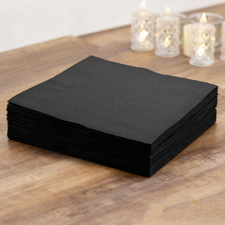 [1,000ct] 10" x 10"  2-Ply Beverage Napkins | 1/4 Fold | Black