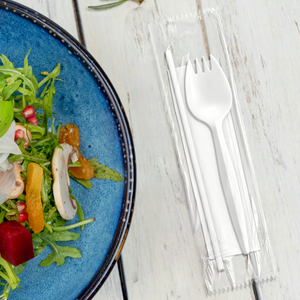 [1,000ct] PP Plastic Medium Weight Cutlery Kits (Spork, Straw,  Napkin) | White