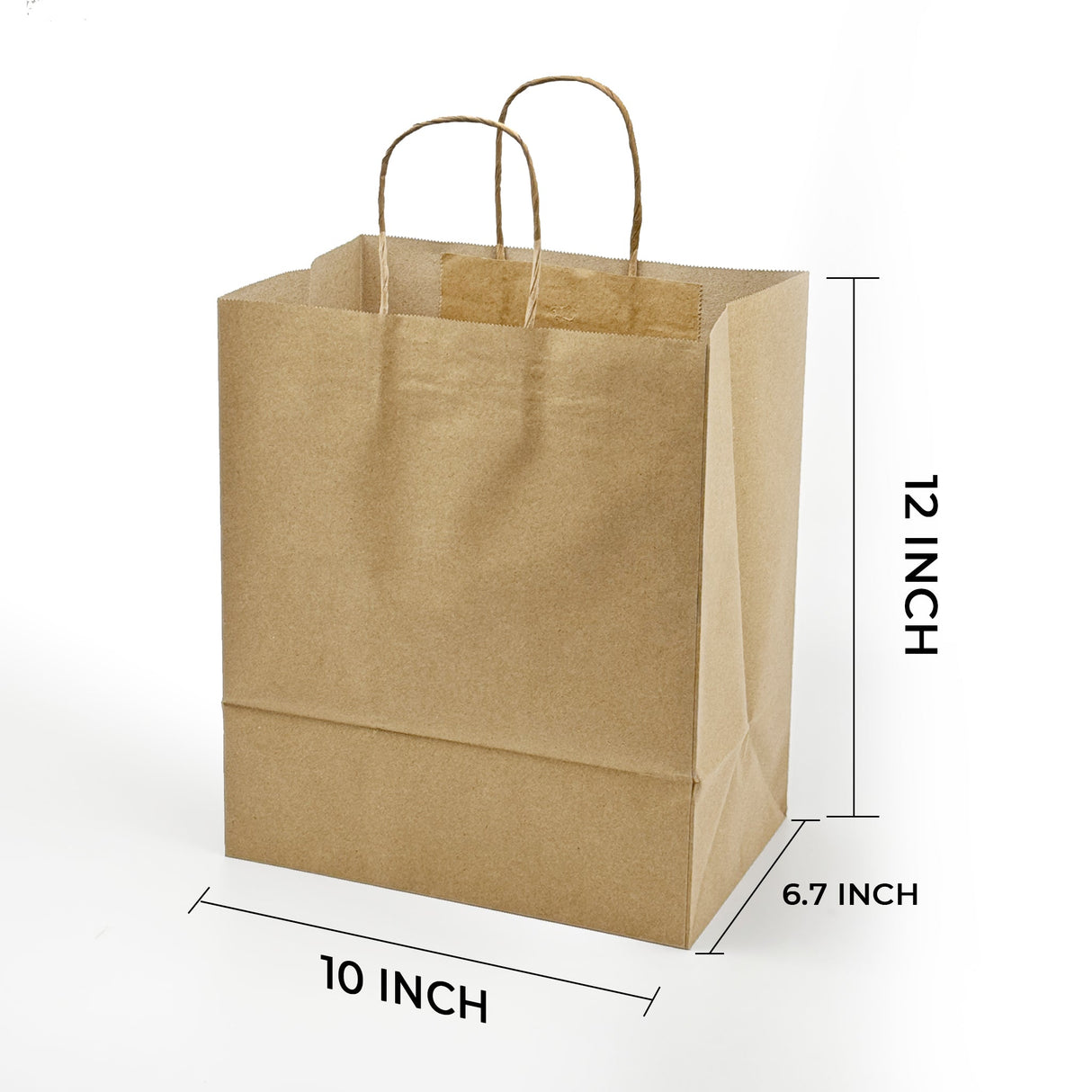 [250ct] 10"  x 6.7" x 12" Kraft Paper Customizable Shopping Bags with Handles | Natural