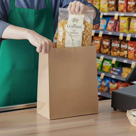 [250ct] 10"  x 6.7" x 12" Kraft Paper Customizable Shopping Bags with Handles | Natural