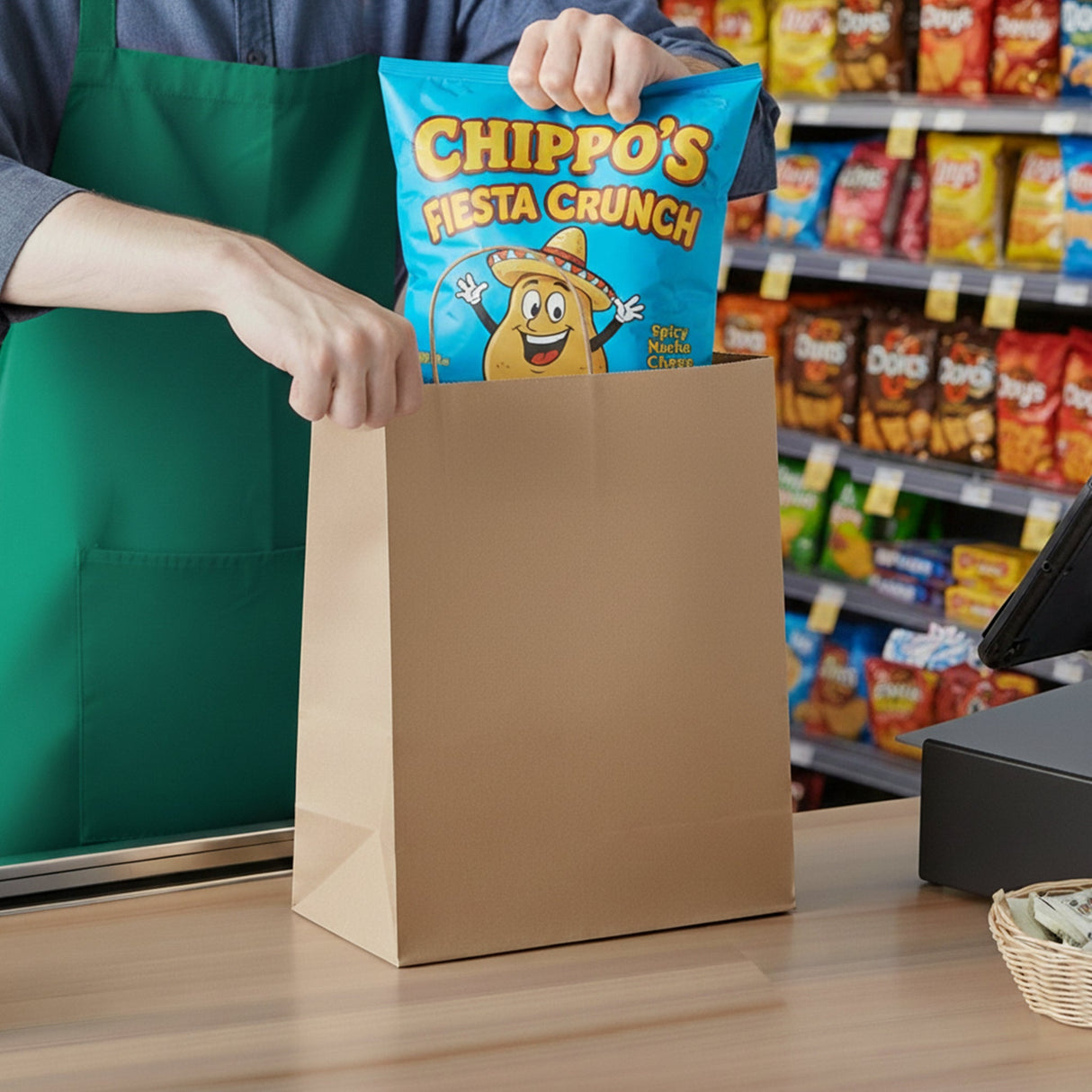 [250ct] 10"  x 6.7" x 12" Kraft Paper Customizable Shopping Bags with Handles | Natural