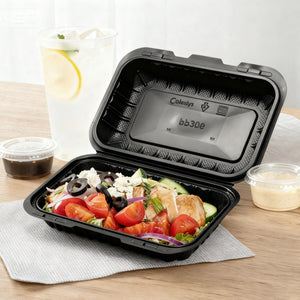 [150ct] 9"x 6" Mineral Filled  PP Hinged Containers | Black