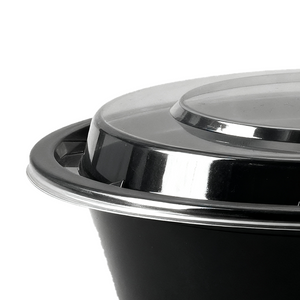 [150ct] 32 oz PP Plastic Microwaveable Takeout Containers & Lids | Round | Black