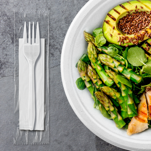 [1,000ct] PP Plastic Medium Weight Cutlery Kits(Fork,Napkin) | White