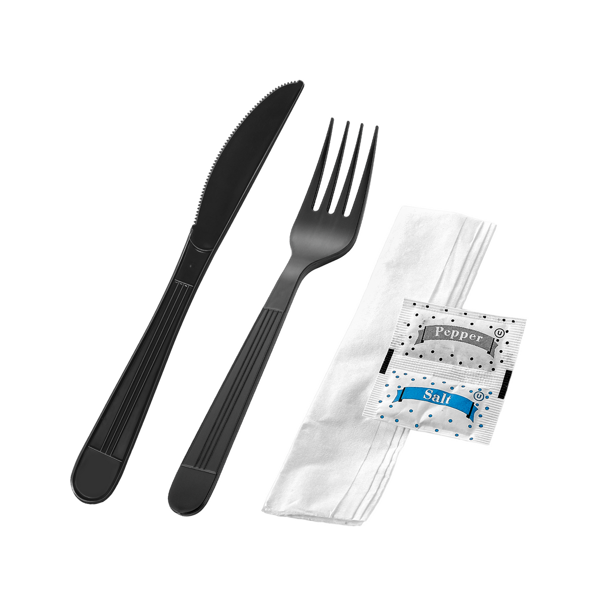 [250ct] PP Plastic Heavy Weight Cutlery Kits(Knife, Fork, Napkin, Salt and Pepper) | Black