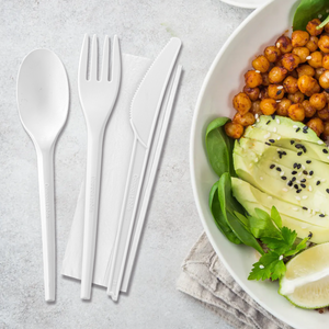 [250ct] PLA Heavy Weight Cutlery Kits (Knife, Fork,Tea Spoon,Napkin) | White