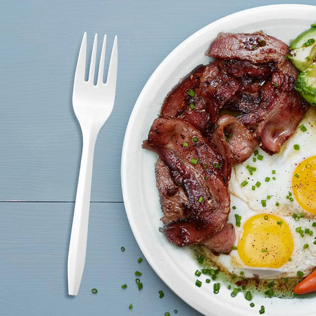 [1,000ct] PP Plastic Medium Weight Forks | White