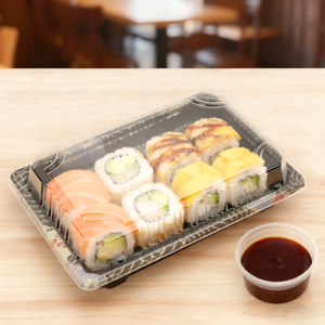 [1,500ct] PS Plastic 6 1/2" x 4 1/2" Sushi Tray Base with Lid | Black