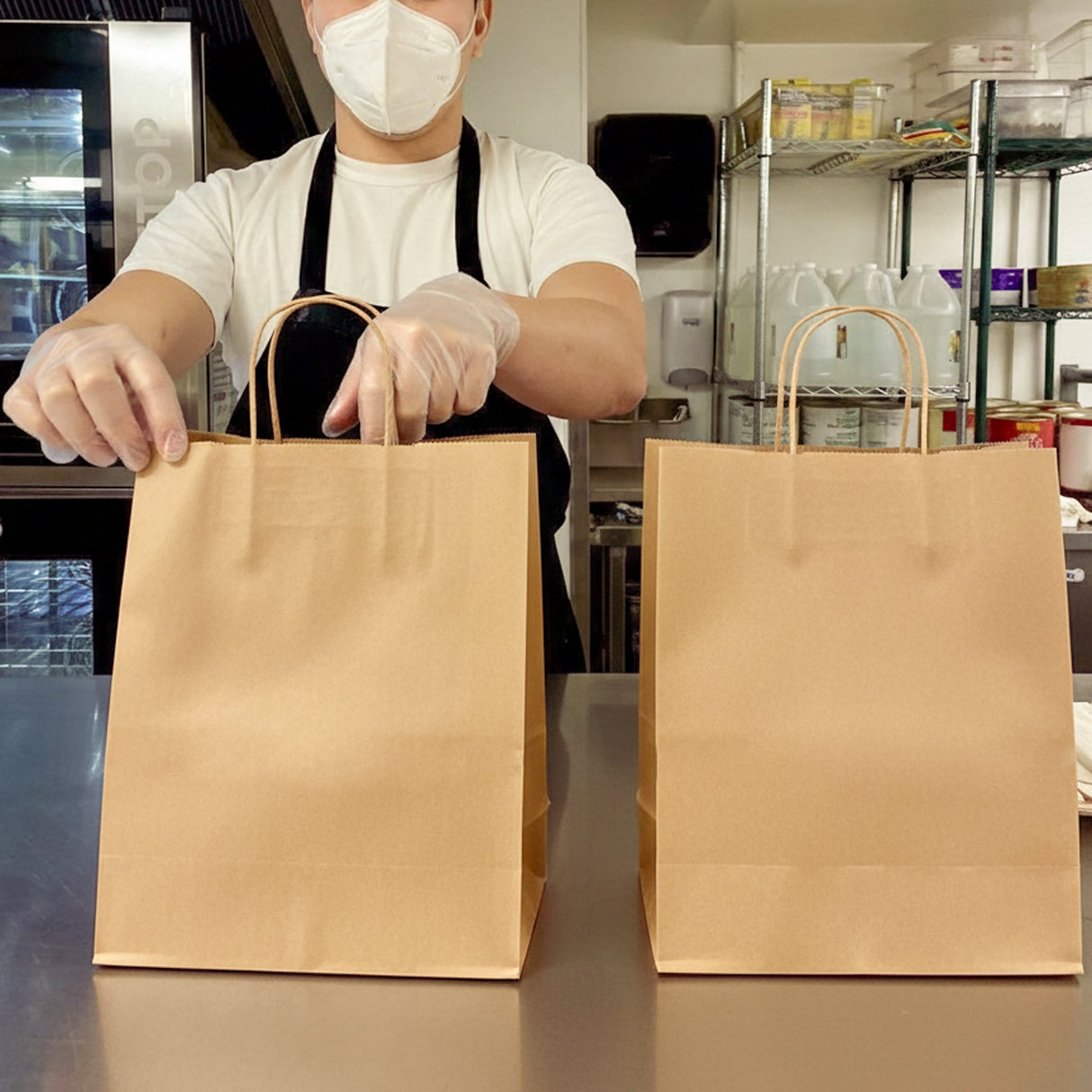 [250ct] 10" x 5"x 13 "  Kraft Paper Customizable Shopping Bags with Handles | Natural