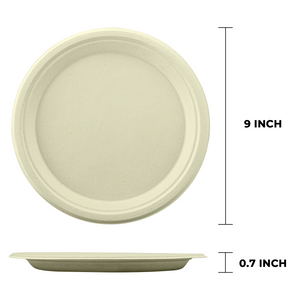 [500ct] 9" Compostable  Bagasse  Plates | Round | Natural