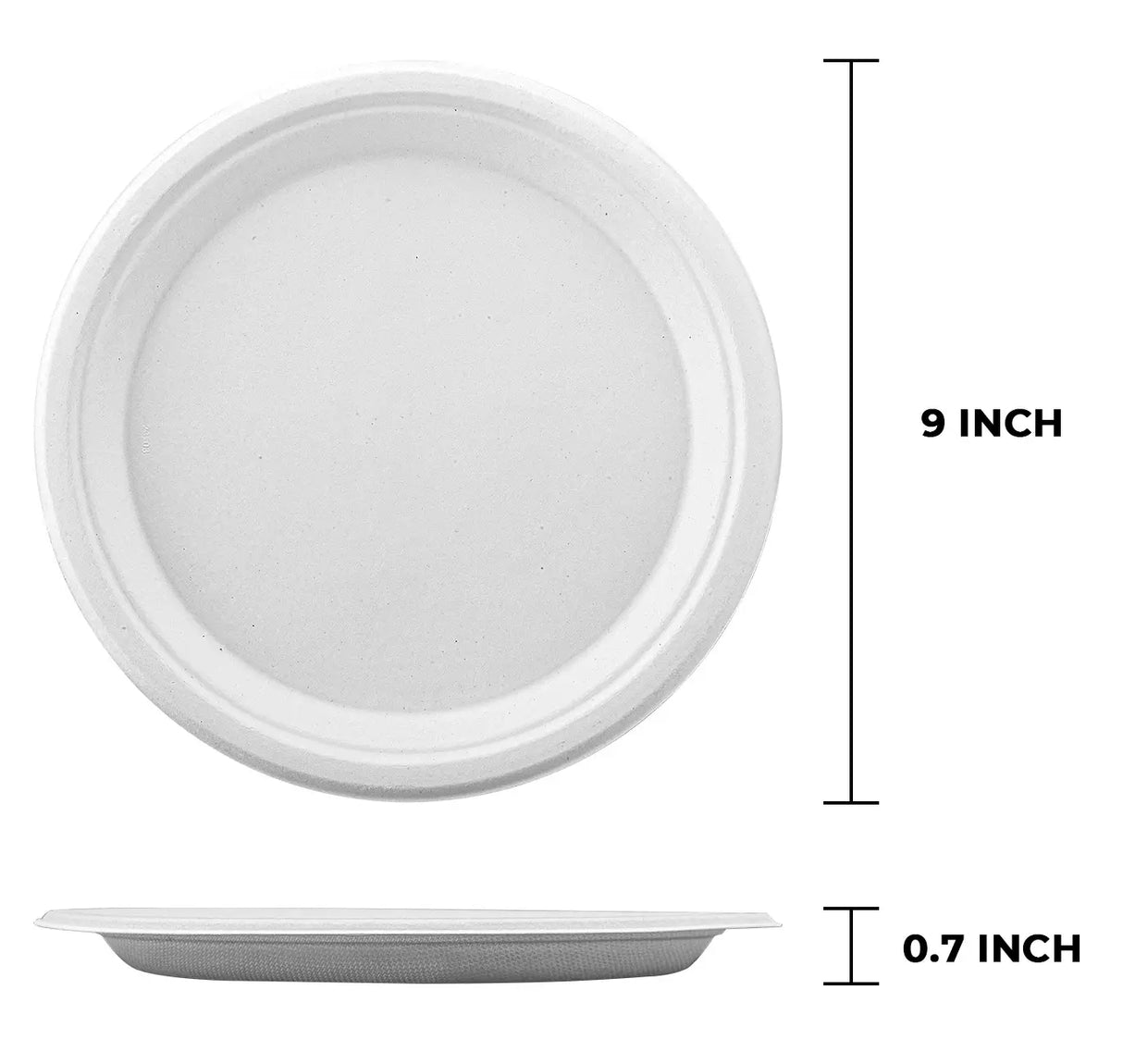 [500ct] 9" Compostable Bagasse Plates | Round | White