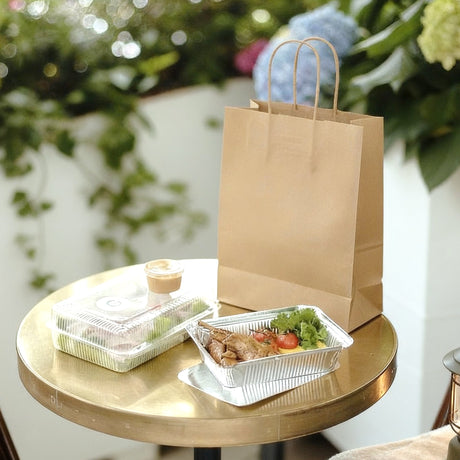 [250ct] 10" x 5"x 13 "  Kraft Paper Customizable Shopping Bags with Handles | Natural