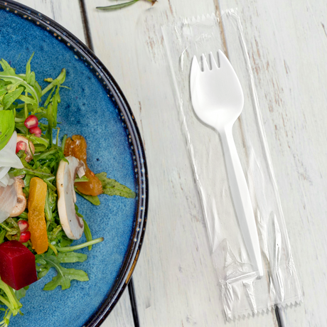 [1,000ct] PP Plastic Medium Weight Wrapped Spork | White