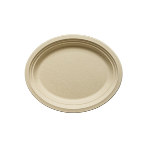 [500ct] 12.5" x 10" Compostable Bagasse Plates | Oval | Natural