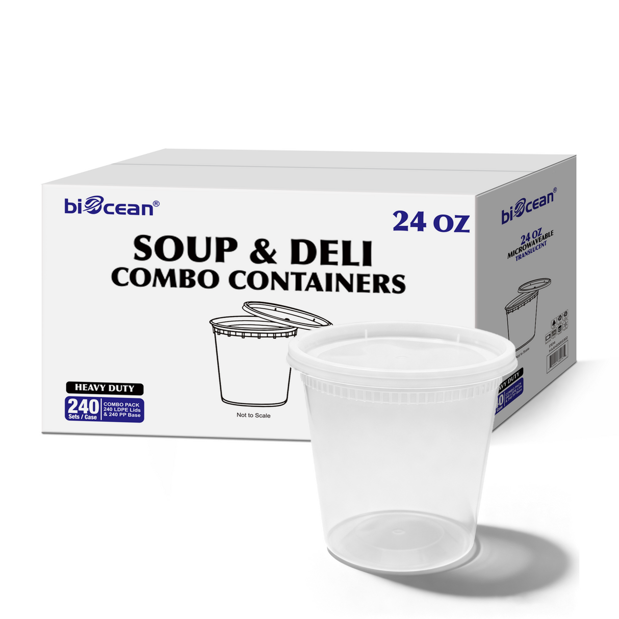 [240ct] 24 oz  PP Plastic Heavy Duty Deli Containers with Lids | Microwavable | Clear