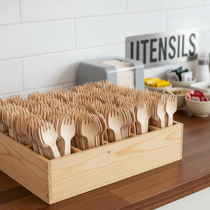 [1,000ct] 4.1" Compostable Wooden Spork without wax | Brown