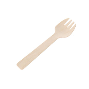 [1,000ct] 4.1" Compostable Wooden Spork without wax | Brown