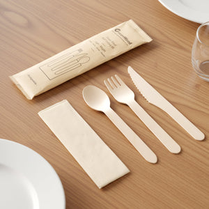 [400ct] Compostable Wooden Cutlery Kits with Napkin | Brown