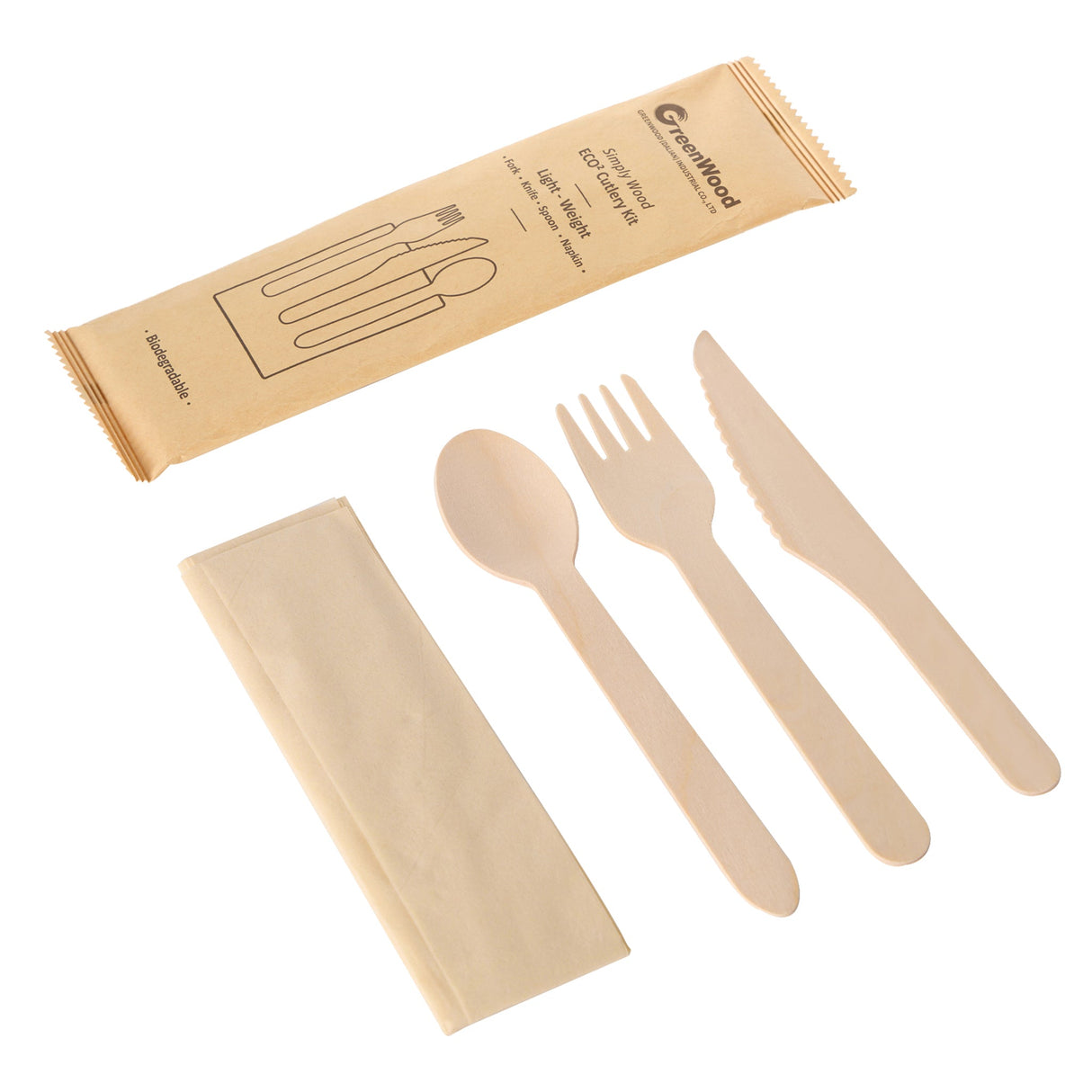 [400ct] Compostable Wooden Cutlery Kits with Napkin | Brown
