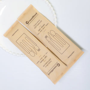 [400ct] Compostable Wooden Cutlery Kits with Napkin | Brown