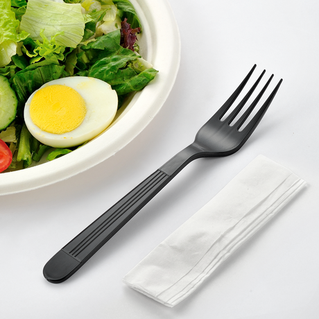 [1,000ct] PP Plastic Heavy Weight Cutlery Kits( Fork, Napkin) | Black