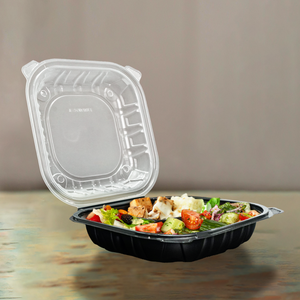 [100ct] 8" x 8"  Premium PP Hinged Food Containers | 3-Compartment | Clear and Black