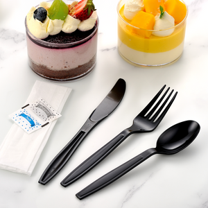 [250ct] PS Plastic Heavy Weight  Cutlery Kits with Salt and Pepper | Black
