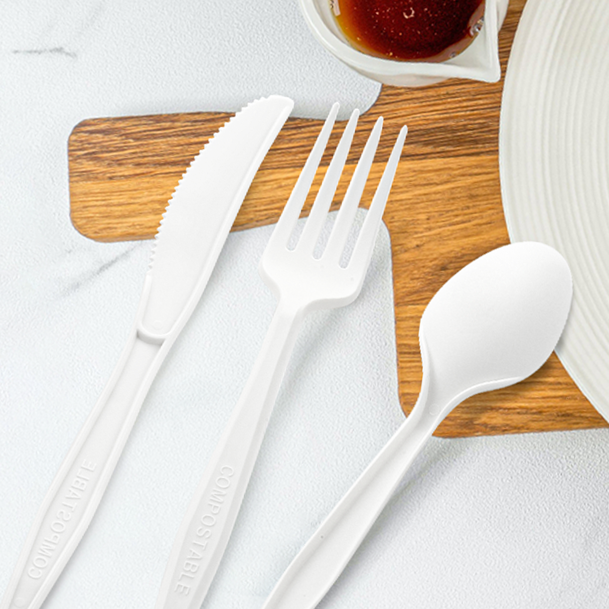 [150 ct] PLA Heavy Weight Mixed Cutlery (Fork, Knife, Spoon) | White